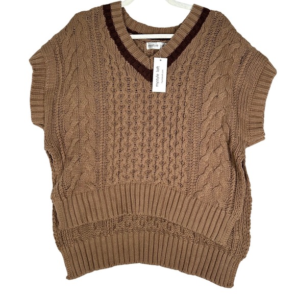 MyStyle Loft Sweaters - MyStyle Loft Tan Short-Sleeved High Low Sweater V-Neck Women's Size XL NWT